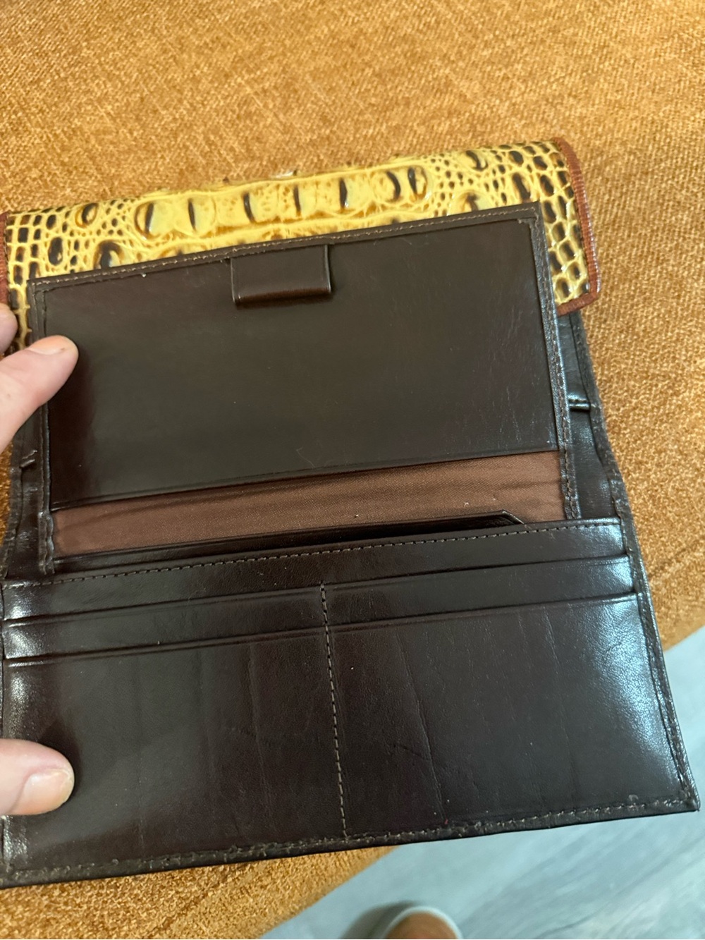 BrahminTwo-Tone Croc-Embossed Soft Checkbook  Wallet - Brown & Tan - Picture 4 of 5